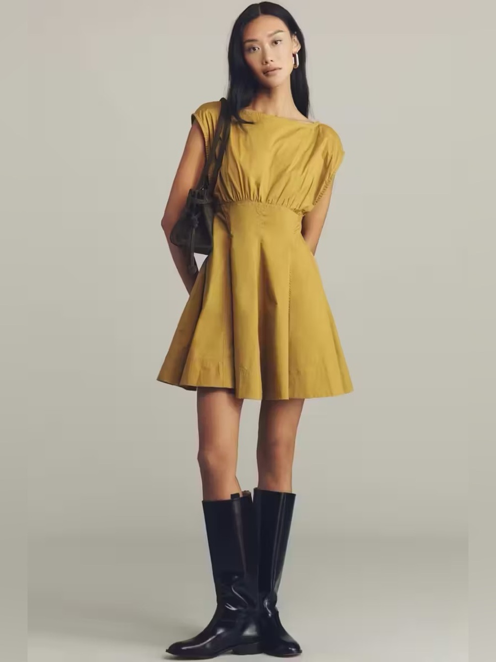 NWT Maeve Anthropologie Sleeveless A-Line Poplin Mustard Mini Dress - Size M
